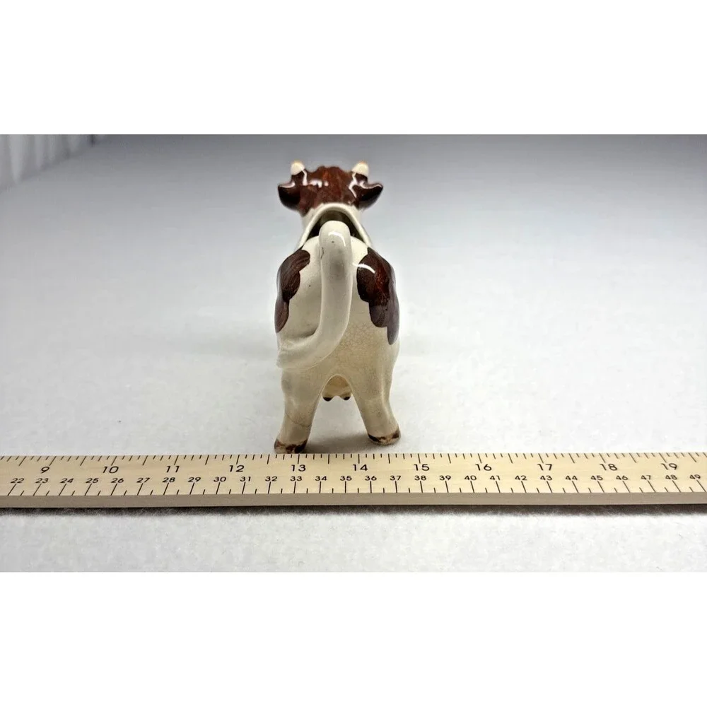 Japan Ceramic Spotted Cow Creamer Brown White Milk Pitcher Farmhouse Vintage